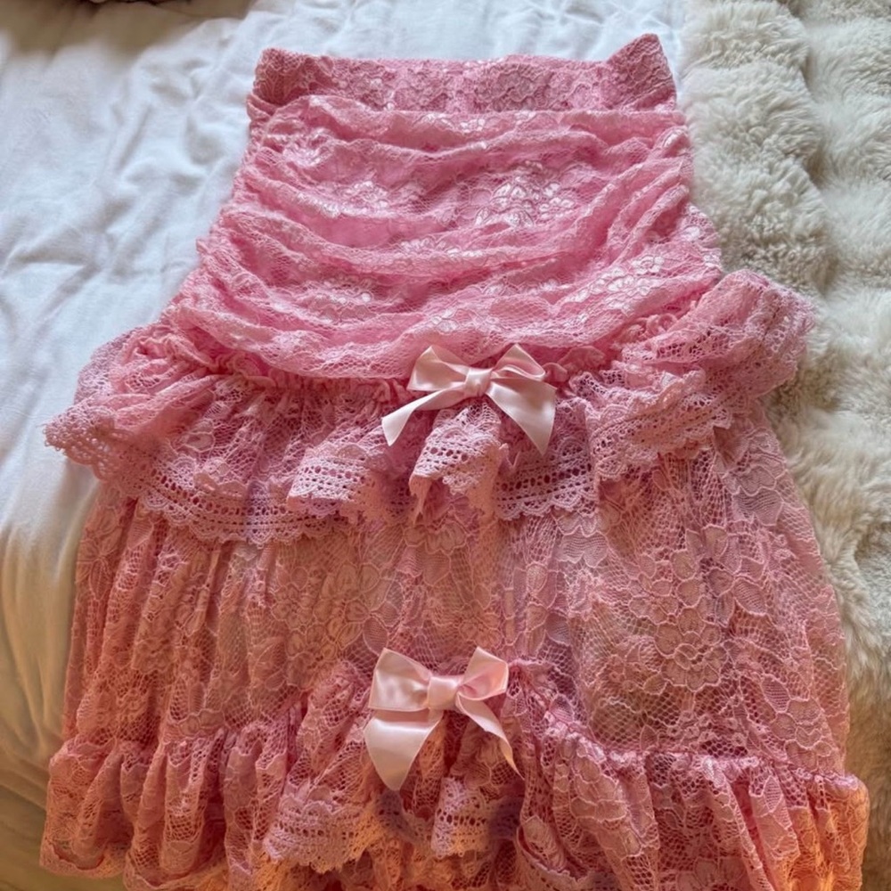 Dolls Kill Pink Lace Ruffle Maxi Skirt - Picture 2 of 2